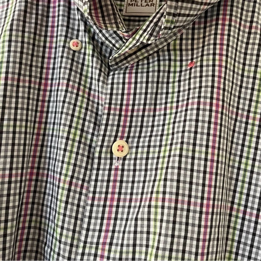 Peter Millar Men’s Large Plaid Green Pink Long Sleeve Button Down Dress Shirt - Picture 7 of 7
